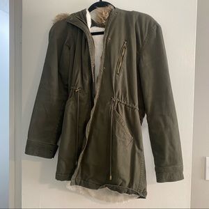 Banana Republic Green Faux-fur Hooded Parka Coat